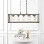 JONATHAN Y JYL7478A Zeniba 36'' 5-Light Linear Adjustable Iron/Seeded Glass Farmhouse LED Pendant, Brown Rustic,Industrial,Vintage,Cottage Dimmable, for Dining, Living Room, Kitchen