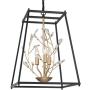 LALUZ Modern Industrial Metal Chandeliers with Crystal, Black Farmhouse Chandelier Pendant Light, 3 Light Square Cage Chandeliers for Foyer, Dining Room, Kitchen, Hallway
