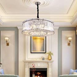 Meelighting Luxury Chrome Crystal Chandeliers Modern Contemporary Ceiling Lights Fixtures Pendant Lighting for Dining Room Living Room Chandelier W28''