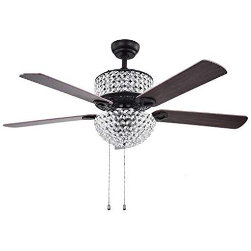 Tropicalfan Crystal Ceiling Fan with Light and Remote Control, Modern Fans Chandelier For Decorative Living Room Bedroom 52'', Brown