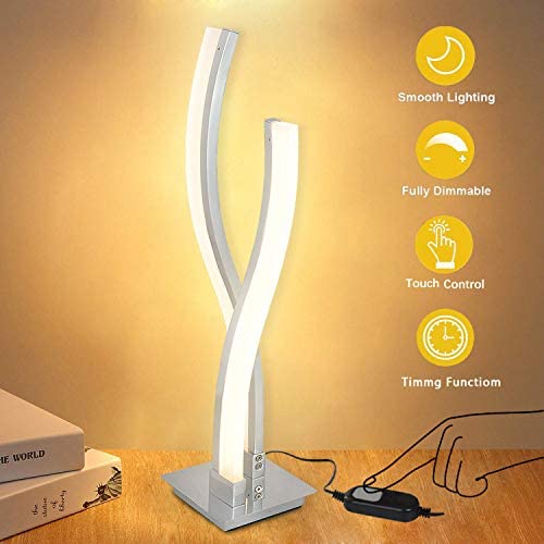 Karmiqi Dimmable LED Table Lamp Modern, Touch Control Desk Lamp, Arc Minimalist Contemporary Bedside Lamps for Bedroom Reading Living Room