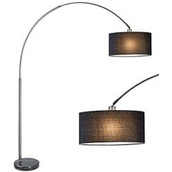 SH Lighting 6938BK - Brush Steel Arching Floor Lamp with Black Marble Base - Features Large Black Drum Style Shade - 81'' Tall - Black