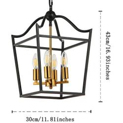 Riomasee 4 Lights Lantern Chandelier Black Farmhouse Chandelier Foyer Pendant Light fixtures for Entryway,Hallway,Dining,Living Room