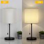 Bedside Table Lamp Modern Table Lamps Classic Nightstand Desk Light with Metal Base and White Cream Color Linen Fabric Shade for Bedrooms, Living Room, Cafe, Office
