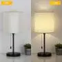 Bedside Table Lamp Modern Table Lamps Classic Nightstand Desk Light with Metal Base and White Cream Color Linen Fabric Shade for Bedrooms, Living Room, Cafe, Office