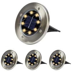 N-HEART 4 Pack Solar Ground Lights 8 LED In-Ground Outdoor Disk Lights,Auto Smart Sensor On/Off Waterproof,Energy Saving Lighting,for Landscape,Pathway,Patio,Garden,Yard,Walkway,Lawn,Warm White