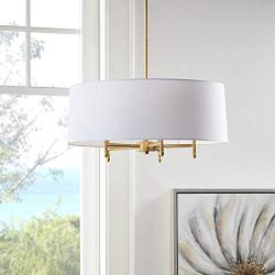 Hampton Hill MPS150-0067 Presidio 5 Modern Chandeliers-Metal, Fabric Shade Pendant Ligthing Lamp Ceiling Dining Lighting Fixtures Hanging, 24'' Wide, White/Gold