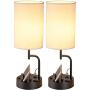 Dreamholder Table Lamp with 3 USB Charging Ports, Modern Desk Lamp with AC Outlet and Phone Stands, Perfect Bedside Lamp for Bedroom, Living Room, Office (Pack of 2)