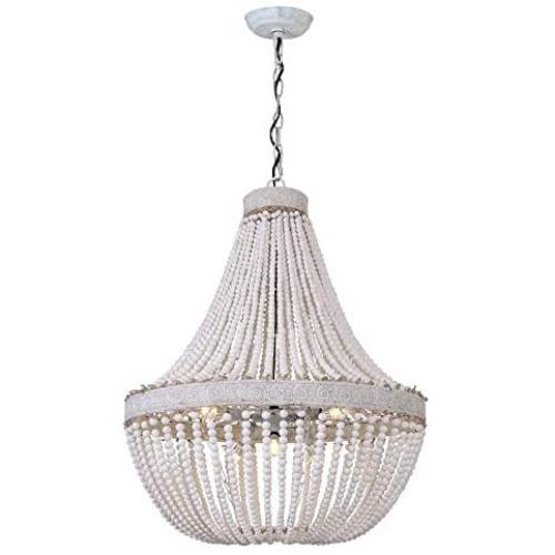 DERALAN Wood Bead Chandelier Modern Rustic Farmhouse Beaded Chandeliers 6-Lights Wooden Island Pendant Lighting Fixture Retro Ceiling Lights for Dining Room Kitchen Bedroom Foyer D31.5''