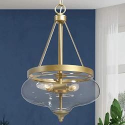 GEPOW Gold Modern Chandelier, Glass Pendant Lighting Fixture for Dining Room, Entryway, Living Room, Kitchen, Bedroom, 3 Lights