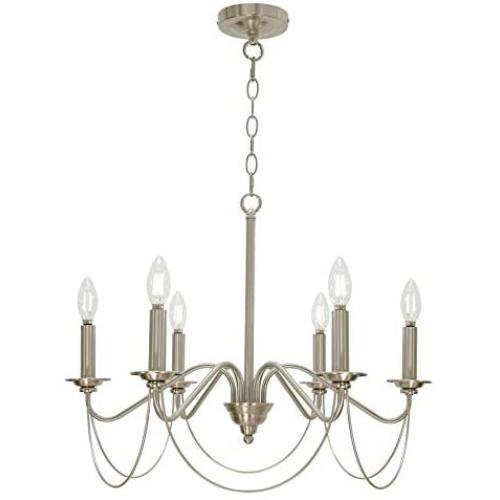 BONLICHT 6 Light Farmhouse Chandelier Modern Kitchen Island Pendant Lighting Brushed Nickel Industrial Candle Chandelier Classic Dining Room Light Fixture Hanging Ceiling Light for Living Room Foyer