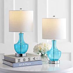 JONATHAN Y JYL1029C-SET2 Colette 20'' Mini Glass Table Lamp (Set of 2), Transitional, Glam, Coastal, for Office, Night Stand, Living Room, 2 Bulb, Blue, 2 Count