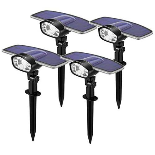 GUMGLEX Solar Landscape Lights Outdoor - 10 LED Spot Wall Lights 2-in-1 IP67 Waterproof - Intelligent ON/Off Sensors - Transparent Top Cover - 6500K - Cold White - 4 Pack