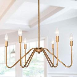 Gold Chandelier, 6-Light Modern Chandeliers for Dining Rooms, Pendant Hanging Light Fixtures for Living Room, Kitchen Island, 25'' Inches