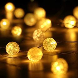 Globe String Lights for Bedroom, Christmas Lights, HuTools Crystal Crackle Ball Lights 10Ft 30 LED Warm White Battery Operated Fairy Hanging Lights Perfect for Indoor, Outdoor