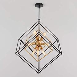 Artika CHMP-RN Imperium Mid Century Fixture 9-Light Chandelier 25W, Aged Brass Finish with Black Accents, Bronze