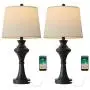 Oneach USB Table Lamp Modern Table Lamps Set of 2 for Living Room with USB Charging Port Bedside Lamp Fabric Drum Shade Accent Lamp Light for Bedroom Black