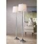 Montrose Modern Floor Lamps Set of 2 Polished Steel Crystal Glass White Fabric Drum Shade for Living Room Reading Bedroom - 360 Lighting