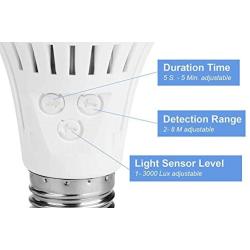 Elrigs Motion Sensor Light Bulb with Dusk to Dawn, E26 Base, 7W LED(60W Equivalent), Cool White(6000K), Motion Sensitivity, Time and Twilight Setting Adjustable