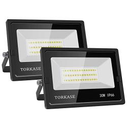 Torkase 30W LED Flood Light Outdoor, 5000-Kelvin Daylight White, Super Bright 3000LM, IP66 Waterproof Exterior Wall Wash Security Lights for Backyard, Garden, Garage, Playground, Court, 2-Pack