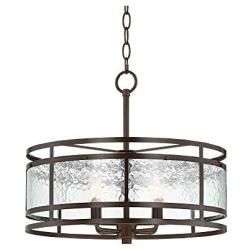 Edinger Oil Rubbed Bronze Round Pendant Chandelier 20'' Wide Rustic Industrial Clear Waterglass 4-Light Fixture for Dining Room House Foyer Kitchen Island Entryway Bedroom Living Room - Regency Hill