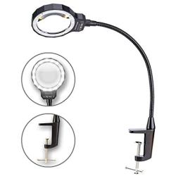 KOTTO LED Lighted Magnifying Glass with Built-in Clamp, Flexible Handle, and 300% Magnifying Power for Work Bench Task Craft