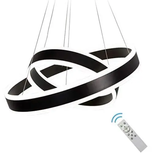 Modern Chandeliers, LED Pendant Light Fixture Ceiling Lamp with Remote Control 2 Circle Ring Lamp Living Room, Black, 6000k Modern Chandeliers, LED Pendant Light Fixture Ceiling Lamp with Remote Control 2 Circle Ring Lamp Living Room, Black, 6000k