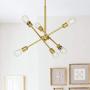 SEOL-Light Sputnik 6 Lights Gold Vintage Close to Ceiling Lights Small Chandelier Hanging Pendant Light Fixtures Brass Brushed for Kitchen,Hallway