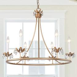 LOG BARN Large Gold Chandelier, Round Chandelier with Crystal Pendants for Dining Room, Kitchen Island, 29.5” Dia