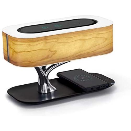 Masdio by Ampulla Bedside Lamp with Bluetooth Speaker and Wireless Charger, Table lamp Desk lamp with Sleep Mode Stepless Dimming