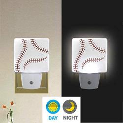 Vdsrup Baseball Night Light Set of 2 Sports Ball Lace Plug in LED Nightlights Auto Dusk-to-Dawn Sensor Lamp for Bedroom Bathroom Kitchen Hallway Stairs