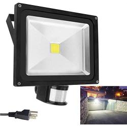 Motion Sensor Led Flood Lights 50w 4000LM Outdoor Security Floodlights IP66 Waterproof Auto ON/Off Lamp for Garage Billboard Warehouse Stairs with a US 3-Plug 6500K AC86-265V