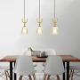 PLLP 3 Head Hanging Light Modern Dining Table Pendant Lamp Adjustable Transparent Glass Lampshade with Pattern Creative Copper Antler Pendant Light Dining Room Hanging Lamp Kitchen Island Bar Edison