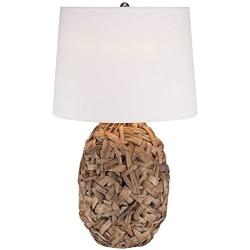 Nantucket Tropical Table Lamp Natural Seagrass White Drum Shade for Living Room Family Bedroom Bedside Nightstand Office - 360 Lighting