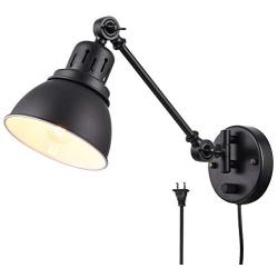 Wall Sconce Plug in, YEEQIAN Black Swing Arm Wall Sconce Lamp Bedroom Wall Mounted Reading Light Fixture with on/Off Switch Industrial Adjustable Wall Sconce Light