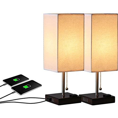 Warmiplanet 2-Pack Bedside Table lamp, Built-in 4 USB Charging Ports, AC Socket and Double Switch Bedroom lamp， Suitable for Your Bedroom, Dressing Table, Living Room, Office。