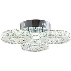 TongLan Modern Crystal Chandelier, 3 Rings LED Big Crystal Chandelier Fixtures Contemporary Stainless Steel Pendant Lights Fixtures for Dining Room Living Room (Cool White)