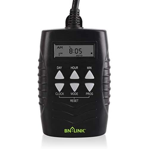 BN-LINK 7 Day Outdoor Heavy Duty Digital Programmable Timer BND/U78, 125VAC, 60Hz, Dual Outlet, Weatherproof, Heavy Duty, Accurate For Lamps Ponds Christmas Lights 1875W 1/2HP ETL Listed
