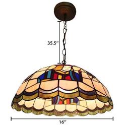 CraftThink Pendant Lighting LED Chandelier Light Antique Tiffany Art 16''W Dome Shade Stained Glass with Poker Portrait 2 Lights Hanging Light for Dining Living Cafe Room Restaurant - TYP C