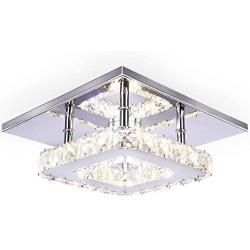 Dixun Modern Crystal Chandelier 7.9 Inches Led Ceiling Light Mini Square Flush Mount Ceiling Light for Bedrooms Dinning Rooms Hallway(Changeable Color,15W)