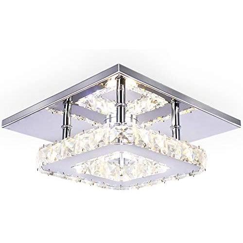 Dixun Modern Crystal Chandelier 7.9 Inches Led Ceiling Light Mini Square Flush Mount Ceiling Light for Bedrooms Dinning Rooms Hallway(Changeable Color,15W)