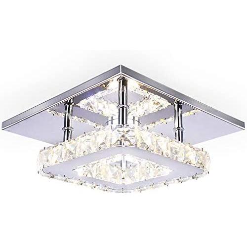 Dixun Modern Crystal Chandelier 7.9 Inches Led Ceiling Light Mini Square Flush Mount Ceiling Light for Bedrooms Dinning Rooms Hallway(Changeable Color,15W)