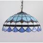 16'' Tiffany Style Blue Stained Glass Art Pendant Light Simple Dining Room Hanging Pendant Lamps for Kitchen Island Lighting,110V-240V/E27/40W