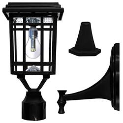 Gama Sonic GS-114B-FPW-BLK Prairie Bulb Lamp Outdoor Solar Light Fixture, Pole Pier & Wall Mount Kits, Black