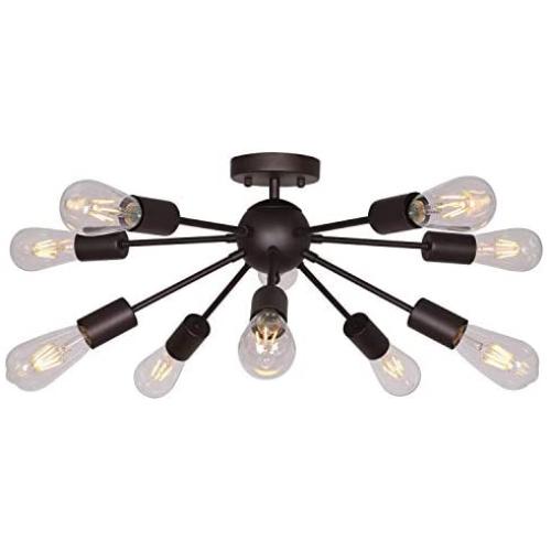 BONLICHT Mid Century Modern Chandelier 10-Light Semi Flush Mount Ceiling Light Oil-Rubbed Bronze Sputnik Chandelier Industrial Vintage Starburst Lighting for Living Room Dining Room Kitchen Bedroom