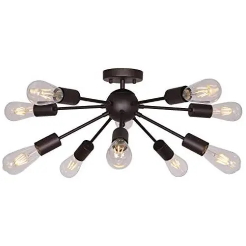 BONLICHT Mid Century Modern Chandelier 10-Light Semi Flush Mount Ceiling Light Oil-Rubbed Bronze Sputnik Chandelier Industrial Vintage Starburst Lighting for Living Room Dining Room Kitchen Bedroom BONLICHT Mid Century Modern Chandelier 10-Light Semi Flush Mount Ceiling Light Oil-Rubbed Bronze Sputnik Chandelier Industrial Vintage Starburst Lighting for Living Room Dining Room Kitchen Bedroom