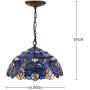 Tiffany Hanging Lamp 16 Inch Pendant Light Blue Purple Stained Glass Cloud Shade S0558 WERFACTORY Chandelier Ceiling Fixture Lover Dining Room Living Room Bedroom Study Office Coffee Bar Hallway Loft