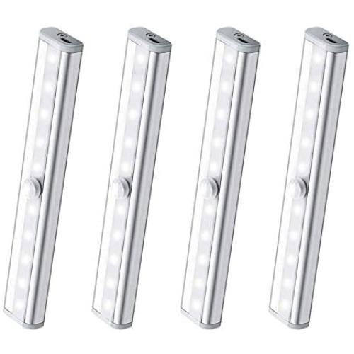 Closet Light Under Cabinet Lighting, Aircover Motion Sensor Light with 10 LED Bulbs, Rechargeable Night Light, Portable Light for Wardrobe Closet, Wireless Stick on Lights with Magnetic Strip