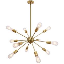 VINLUZ Modern Sputnik Chandelier 12 Light Brushed Brass Mid Century Pendant Lighting Rustic Ceiling Lights Fixtures for Dinning Room Kitchen Foyer