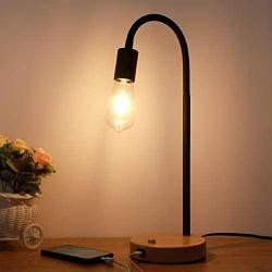 Kohree Touch Control Industrial Table Lamp,Bedside Vintage Desk Lamp with USB Charging Port, Fully Dimmable Flexible Gooseneck Nightstand Lamp for Bedroom, Office, 2700K E26 LED Edison Bulb Included